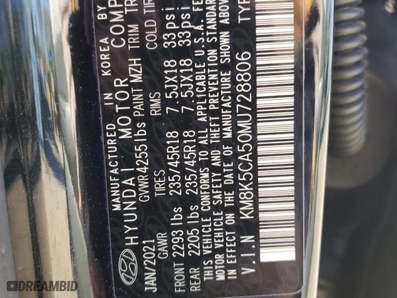2021 Hyundai Kona Ultimate with VIN KM8K5CA50MU728806, listed as a Copart auction lot 86203574 with 40,654 mi miles and Salvage Title. Bid and sale history available at carsss.com. Image 15.