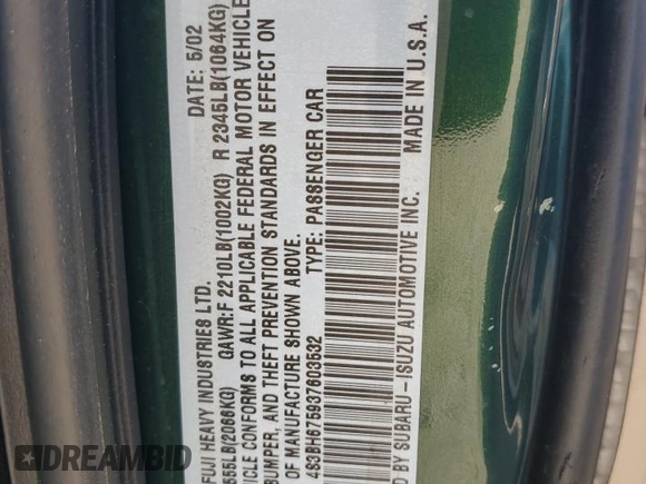 2003 Subaru Legacy Outback with VIN 4S3BH675937603532, listed as a Copart auction lot 64698175 with 198,647 mi miles and Clean title. Bid and sale history available at DreamBid. Image 12.