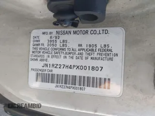 1993 Nissan 300ZX z VIN JN1RZ27H4PX001807, wystawiony jako IAAI lot #42160056 z przebiegiem 132 863 mil mil oraz . Historia ofert i sprzedaży dostępna na DreamBid. Obrazek 9.