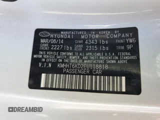 2014 Hyundai Genesis Coupe 2.0T with VIN KMHHT6KD2EU118818, listed as a Copart auction lot 73798724 with 160,059 mi miles and Salvage title. Bid and sale history available at DreamBid. Image 14.