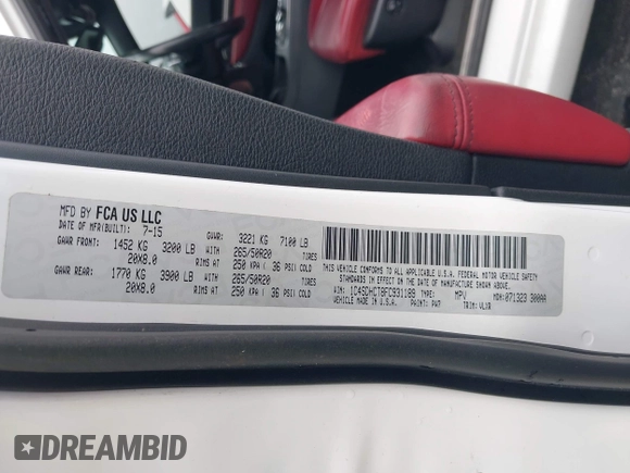2015 Dodge Durango R/T with VIN 1C4SDHCT8FC931189, listed as a IAAI auction lot 42416980 with 109,437 mi miles and . Bid and sale history available at DreamBid. Image 9.