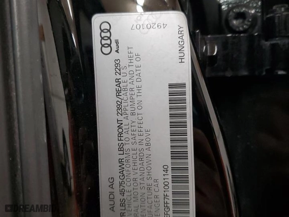 2015 Audi A3 2.0T Premium Plus with VIN WAUEFGFF7F1001140, listed as a Copart auction lot 45404125 with 0 miles and Salvage Title. Bid and sale history available at carsss.com. Image 12.
