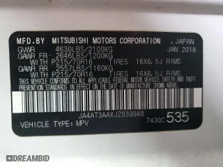 2018 Mitsubishi Eclipse Cross ES with VIN JA4AT3AAXJZ039948, listed as a Copart auction lot 42879785 with 66,260 mi miles and Salvage Title. Bid and sale history available at carsss.com. Image 16.