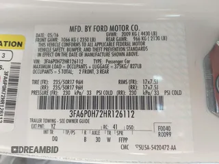 2017 Ford Fusion SE with VIN 3FA6P0H72HR126112, listed as a IAAI auction lot 39463852 with 63,527 mi miles and . Bid and sale history available at DreamBid. Image 9.