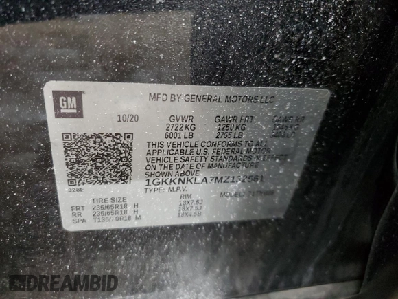 2021 GMC Acadia SLE with VIN 1GKKNKLA7MZ132561, listed as a Copart auction lot 46323775 with 53,112 mi miles and Salvage Title. Bid and sale history available at DreamBid. Image 13.