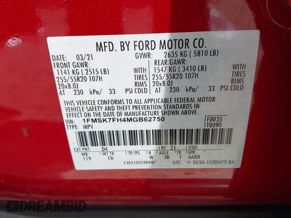 2021 Ford Explorer Limited z VIN 1FMSK7FH4MGB62750, wystawiony jako IAAI lot #42220046 z przebiegiem 46 779 mil mil oraz . Historia ofert i sprzedaży dostępna na DreamBid. Obrazek 9.