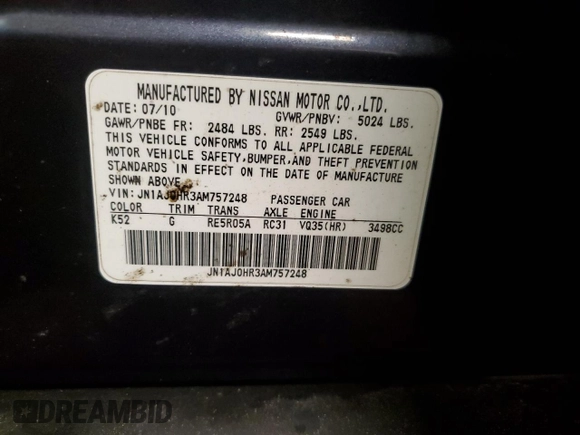 2010 Infiniti EX Journey z VIN JN1AJ0HR3AM757248, wystawiony jako Copart lot #57889105 z przebiegiem 135 602 mil mil oraz Szkoda całkowita • Salvage title. Historia ofert i sprzedaży dostępna na DreamBid. Obrazek 13.
