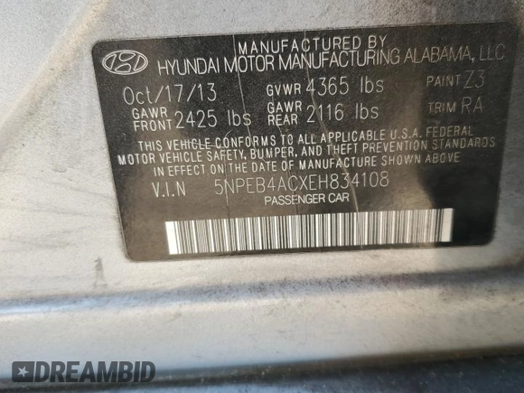 2014 Hyundai Sonata GLS with VIN 5NPEB4ACXEH834108, listed as a Copart auction lot 55302165 with 216,792 mi miles and Clean Title. Bid and sale history available at carsss.com. Image 12.