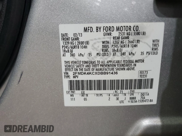 2013 Ford Edge Limited with VIN 2FMDK4KCXDBB91436, listed as a Copart auction lot 42690555 with 143,657 mi miles and Salvage Title. Bid and sale history available at carsss.com. Image 14.
