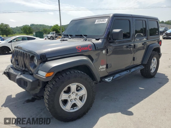 2020 Jeep Wrangler Unlimited Sport S z VIN 1C4HJXDG1LW340016, wystawiony jako Copart lot #56994965 z przebiegiem 38 259 mil mil oraz Szkoda całkowita • Salvage title. Historia ofert i sprzedaży dostępna na DreamBid. Obrazek 1.