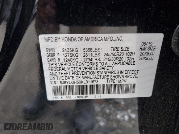 2019 Acura MDX Technology with VIN 5J8YD3H50KL011673, listed as a Copart auction lot 60538285 with 33,677 mi miles and Salvage title. Bid and sale history available at DreamBid. Image 12.