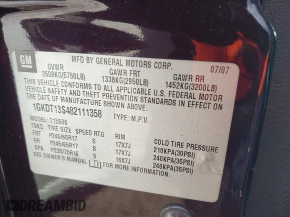 2008 GMC Envoy SLE2 with VIN 1GKDT13S482111358, listed as a IAAI auction lot 41415441 with 244,325 mi miles. Bid and sale history available at carsss.com. Image 9.
