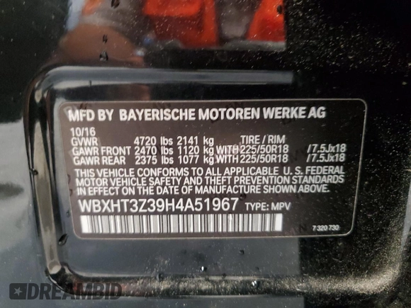2017 BMW X1 xDrive28i with VIN WBXHT3Z39H4A51967, listed as a Copart auction lot 58843125 with 108,415 mi miles and Clean title. Bid and sale history available at DreamBid. Image 13.