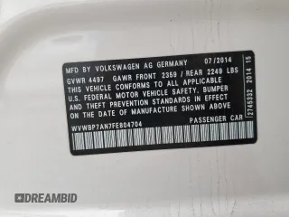 2015 Volkswagen CC Sport с VIN WVWBP7AN7FE804704, выставлен на аукционе Copart как лот 56415865 с пробегом 42 765 миль миль и Списание • Salvage title. История ставок и продаж доступна на DreamBid. Изображение 12.