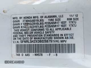 2013 Honda Odyssey LX with VIN 5FNRL5H2XDB028879, listed as a IAAI auction lot 41958988 with 49,868 mi miles and . Bid and sale history available at carsss.com. Image 9.