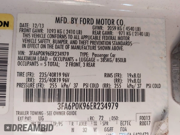 2014 Ford Fusion Titanium with VIN 3FA6P0K96ER234979, listed as a IAAI auction lot 41220106 with 98,068 mi miles. Bid and sale history available at carsss.com. Image 9.