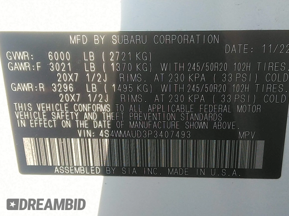 2023 Subaru Ascent Limited z VIN 4S4WMAUD3P3407493, wystawiony jako IAAI lot #42595716 z przebiegiem 16 743 mil mil oraz . Historia ofert i sprzedaży dostępna na DreamBid. Obrazek 9.