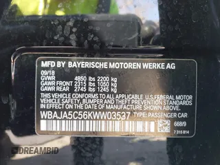 2019 BMW 5 Series 530i z VIN WBAJA5C56KWW03537, wystawiony jako IAAI lot #41430626 z przebiegiem 98 240 mil mil oraz . Historia ofert i sprzedaży dostępna na DreamBid. Obrazek 9.
