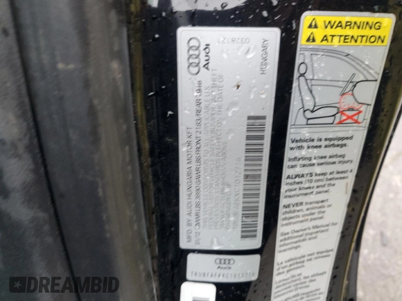 2012 Audi TT Premium Plus z VIN TRUBFAFKXC1012716, wystawiony jako Copart lot #85549734 z przebiegiem 159 204 mil mil oraz Szkoda całkowita • Salvage title. Historia ofert i sprzedaży dostępna na DreamBid. Obrazek 14.