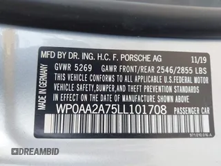 2020 Porsche Panamera z VIN WP0AA2A75LL101708, wystawiony jako IAAI lot #39900713 z przebiegiem 13 098 mil mil oraz . Historia ofert i sprzedaży dostępna na DreamBid. Obrazek 9.