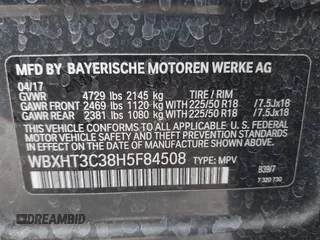 2017 BMW X1 xDrive28i with VIN WBXHT3C38H5F84508, listed as a IAAI auction lot 40035344 with 43,321 mi miles and . Bid and sale history available at DreamBid. Image 9.