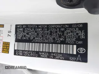 2008 Toyota Prius with VIN JTDKB20U883391149, listed as a IAAI auction lot 41729674 with 241,480 mi miles and . Bid and sale history available at carsss.com. Image 9.
