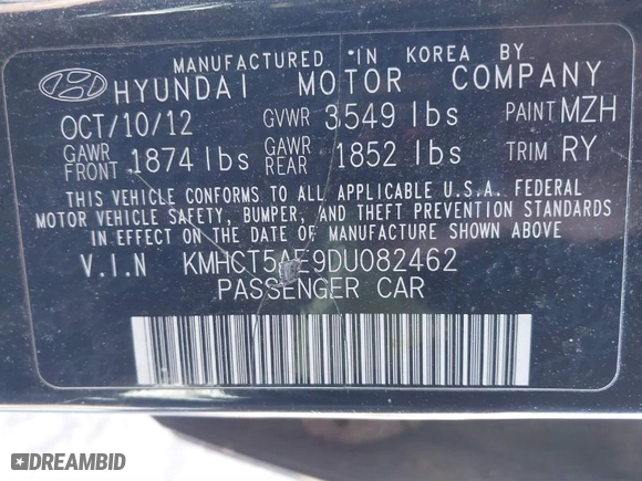 2013 Hyundai Accent GS with VIN KMHCT5AE9DU082462, listed as a IAAI auction lot 41642444 with 160,000 mi miles. Bid and sale history available at carsss.com. Image 9.