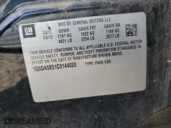 2012 Cadillac CTS with VIN 1G6DA5E51C0144020, listed as a Copart auction lot 65024265 with 113,635 mi miles and Clean title. Bid and sale history available at DreamBid. Image 12.