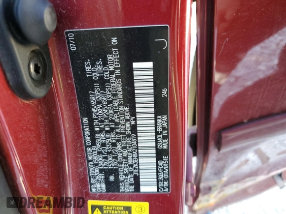 2010 Toyota Highlander z VIN JTEZK3EH8A2104819, wystawiony jako Copart lot #55140785 z przebiegiem 349 968 mil mil oraz Szkoda całkowita • Salvage title. Historia ofert i sprzedaży dostępna na DreamBid. Obrazek 13.