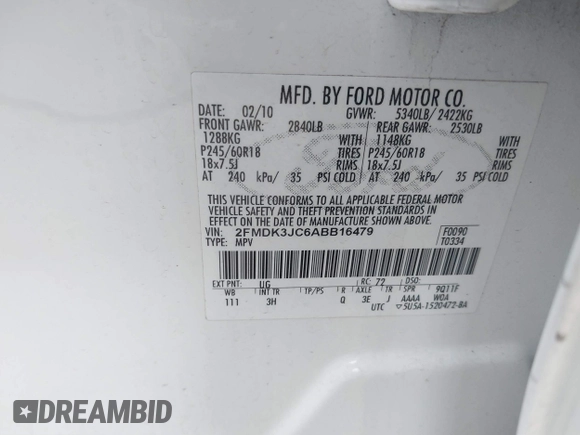 2010 Ford Edge SEL with VIN 2FMDK3JC6ABB16479, listed as a IAAI auction lot 41383620 with 156,427 mi miles. Bid and sale history available at carsss.com. Image 9.