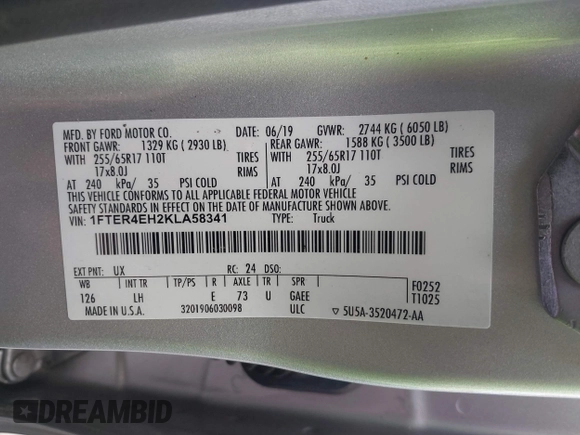 2019 Ford Ranger XL with VIN 1FTER4EH2KLA58341, listed as a IAAI auction lot 42039276 with 100,387 mi miles and . Bid and sale history available at carsss.com. Image 9.