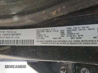 2021 Ram 1500 Big Horn with VIN 1C6SRFBT4MN788919, listed as a Copart auction lot 59775135 with Not provided miles and Non repairable. Bid and sale history available at DreamBid. Image 12.