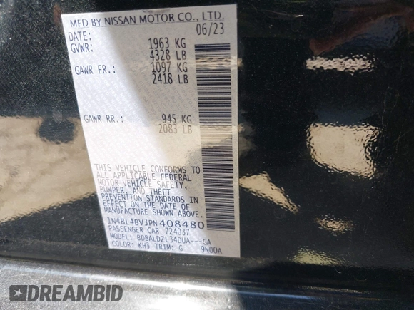 2023 Nissan Altima S with VIN 1N4BL4BV3PN408480, listed as a IAAI auction lot 41952802 with 55,770 mi miles and . Bid and sale history available at DreamBid. Image 9.