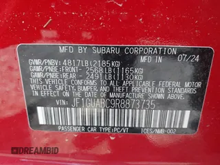 2024 Subaru Impreza with VIN JF1GUABC9R8873735, listed as a IAAI auction lot 42147090 with 2,460 mi miles and . Bid and sale history available at DreamBid. Image 9.