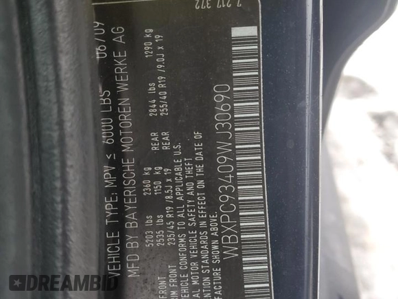 2009 BMW X3 xDrive30i with VIN WBXPC93409WJ30690, listed as a Copart auction lot 44971205 with 0 mi miles and Salvage Title. Bid and sale history available at carsss.com. Image 14.