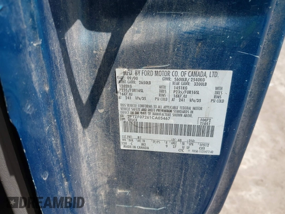 2001 Ford F-150 XL z VIN 2FTZF07261CA05467, wystawiony jako IAAI lot #42250217 z przebiegiem Nie podano mil oraz . Historia ofert i sprzedaży dostępna na DreamBid. Obrazek 9.