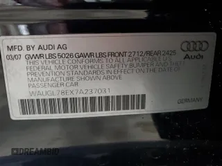 2007 Audi S4 z VIN WAUGL78EX7A237031, wystawiony jako Copart lot #52225755 z przebiegiem 117 290 mil mil oraz Szkody całkowita. Historia ofert i sprzedaży dostępna na DreamBid. Obrazek 12.