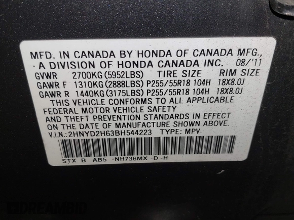 2011 Acura MDX Technology with VIN 2HNYD2H63BH544223, listed as a IAAI auction lot 42758935 with 386,342 mi miles and . Bid and sale history available at DreamBid. Image 9.