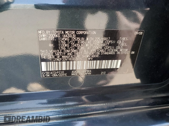 2009 Toyota RAV4 with VIN JTMZF33V19D003915, listed as a Copart auction lot 51779385 with 119,961 mi miles and Salvage Title. Bid and sale history available at carsss.com. Image 13.