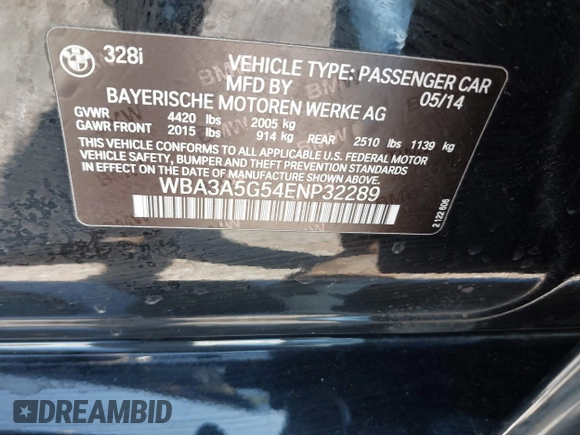 2014 BMW 3 Series 328i с VIN WBA3A5G54ENP32289, выставлен на аукционе IAAI как лот 42316443 с пробегом Не указан миль и . История ставок и продаж доступна на DreamBid. Изображение 9.