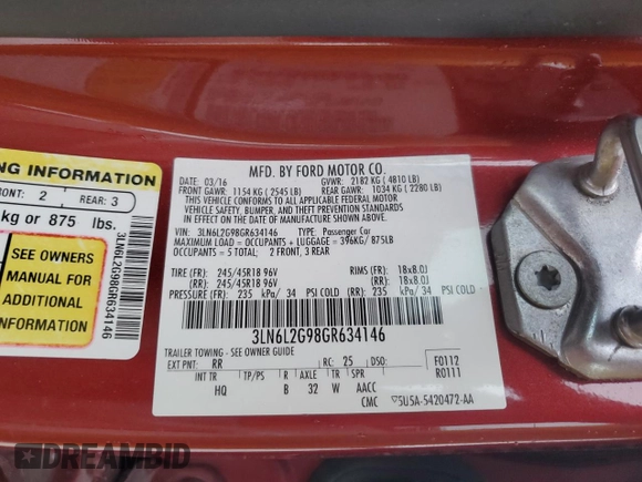 2016 Lincoln MKZ with VIN 3LN6L2G98GR634146, listed as a Copart auction lot 46396495 with 48,433 mi miles and Salvage Title. Bid and sale history available at carsss.com. Image 14.