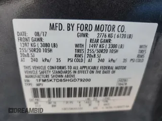 2017 Ford Explorer XLT с VIN 1FM5K7D85HGD79200, выставлен на аукционе Copart как лот 57557635 с пробегом 110 832 миль миль и Списание • Salvage title. История ставок и продаж доступна на DreamBid. Изображение 13.