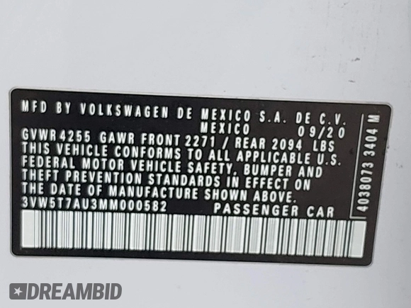 2021 Volkswagen GTI S z VIN 3VW5T7AU3MM000582, wystawiony jako IAAI lot #42279979 z przebiegiem 102 723 mil mil oraz . Historia ofert i sprzedaży dostępna na DreamBid. Obrazek 9.