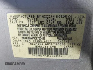 2012 Nissan Sentra SR with VIN 3N1AB6AP3CL753416, listed as a IAAI auction lot 40390890 with 108,201 mi miles and . Bid and sale history available at DreamBid. Image 9.