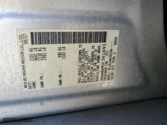 2018 Nissan Maxima SL with VIN 1N4AA6AP6JC361691, listed as a Copart auction lot 44207075 with 69,511 mi miles and Salvage Title. Bid and sale history available at carsss.com. Image 14.