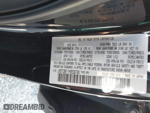 2021 Mazda CX-9 Signature with VIN JM3TCBEY1M0539786, listed as a IAAI auction lot 42264611 with 51,168 mi miles and . Bid and sale history available at DreamBid. Image 9.