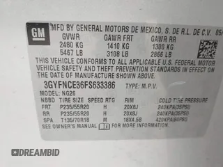 2015 Cadillac SRX Performance Collection z VIN 3GYFNCE36FS633386, wystawiony jako IAAI lot #41851338 z przebiegiem 102 586 mil mil oraz . Historia ofert i sprzedaży dostępna na DreamBid. Obrazek 9.