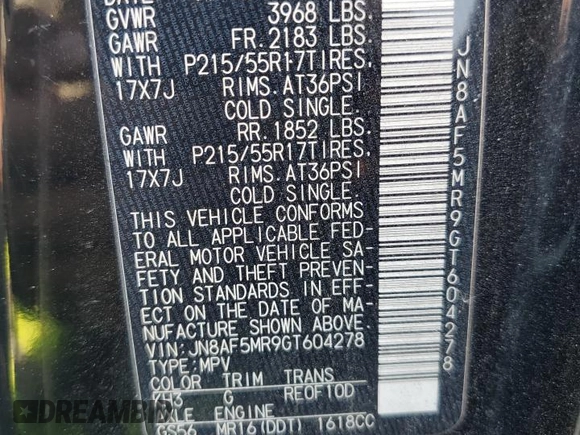 2016 Nissan Juke SL with VIN JN8AF5MR9GT604278, listed as a Copart auction lot 52981295 with 143,302 mi miles and Salvage Title. Bid and sale history available at carsss.com. Image 12.