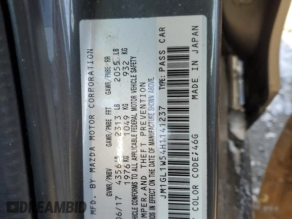 2017 Mazda 6 Grand Touring with VIN JM1GL1W54H1141237, listed as a Copart auction lot 41819735 with 89,102 mi miles and Salvage Title. Bid and sale history available at carsss.com. Image 12.