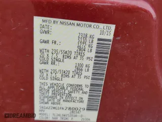 2015 Nissan Murano Platinum with VIN 5N1AZ2MG1FN280029, listed as a Copart auction lot 44517825 with 0 mi miles and Non Repairable. Bid and sale history available at carsss.com. Image 12.
